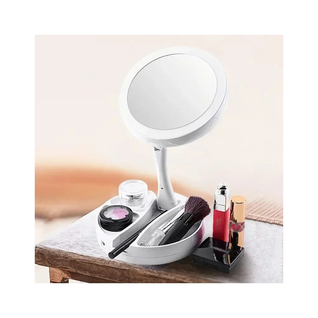Espelho de Mesa com Luz LED e Compartimento de Armazenamento